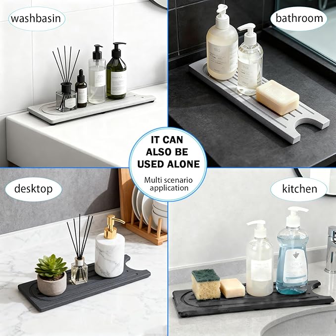 Fast Drying Faucet Mat for Kitchen Sink, Water Absorbent Diatomite Stone Sink Tray with Raised Feet, Kitchen Sink Splash Guard, Prevents Moisture Buildup, Durable Protector for Bathroom Counter