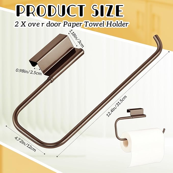 12.4 Inches Cabinet Door Paper Towel Holder Camper Under Sink No Drilling Paper Towel Storage and Dispenser for RV Kitchen Bathroom Laundry Room, Stainless Steel(Vintage Bronze,2 Pcs)