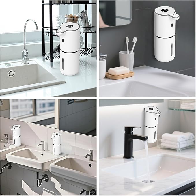 OHIFAST 2 Pack Automatic Foaming Soap Dispenser Touchless, USB Rechargeable Smart Hand Soap Dispenser, 6-Level Adjustable, 12.8oz/380mL Wall Mount for Bathroom Kitchen Dish Soap-White