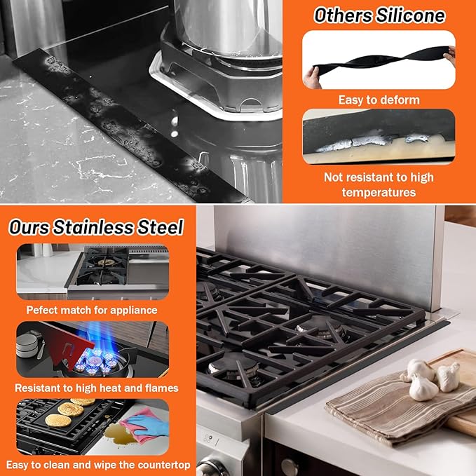 Stainless Steel Stove Gap Covers (2PCS),Stove Gap Filler,Range Trim Kit,Stove Gap Guard for Kitchen Oven Between Stovetop and Counter,Easy Clean Heat Resistant,Adjustable Length 13.8'' to 27.5'',Black