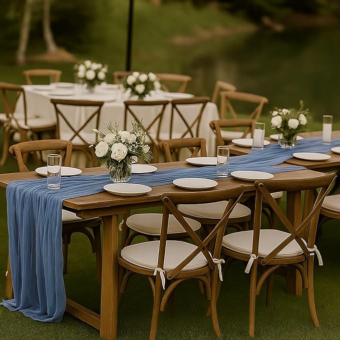 12 Pack Dusty Blue Cheesecloth Table Runner – 10FT Gauze Boho Table Runners for Wedding, Baby Shower, French Blue Bridal Party, Rustic Vintage Event Decor