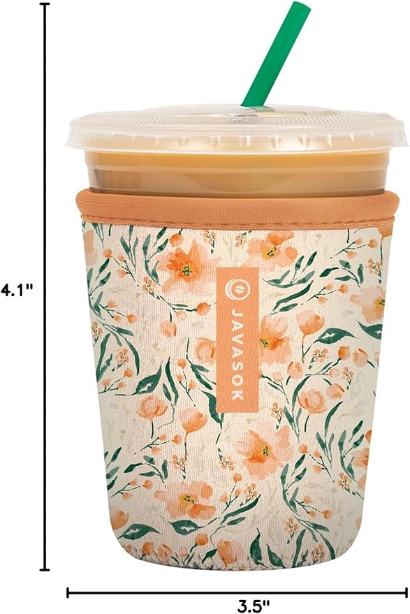 Sok It JavaSok Iced Coffee & Cold Soda Insulated Neoprene Cup Sleeve (Blush Blossoms, Small: 16-20oz)