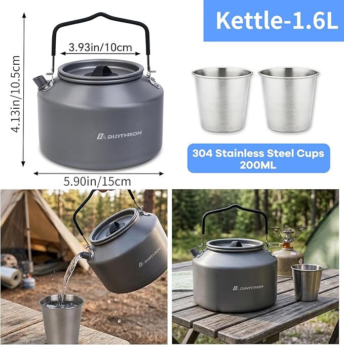 22-Piece Camping Cookware Set | Bare Hard-Anodized Aluminum Mess Kit with 3.1L Large Pot & 1.6L Camping Kettle | Uncoated Camping Kitchen Supplies & Backpacking Camping Kit
