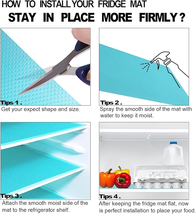 8 Pcs Refrigerator Liners Mats Washable, Refrigerator Mats Liner Waterproof Oilproof, Shinywear Fridge Liners for Shelves, Cover Pads for Freezer Glass Shelf Cupboard Cabinet Drawer (4 Color Mixed)