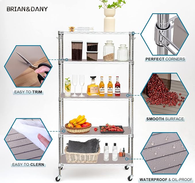 BRIAN & DANY Wire Shelf Liner 18" X 48", Heavy Duty Shelf Liners for Wire Shelving, Waterproof Protector Mats, Set of 5, Charcoal