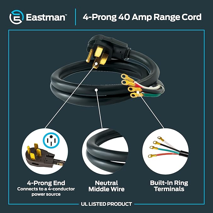 Eastman 6 Feet Electric Range Cord, 40 Amps 4-Prong Wire, 61273 (Pack of 12)