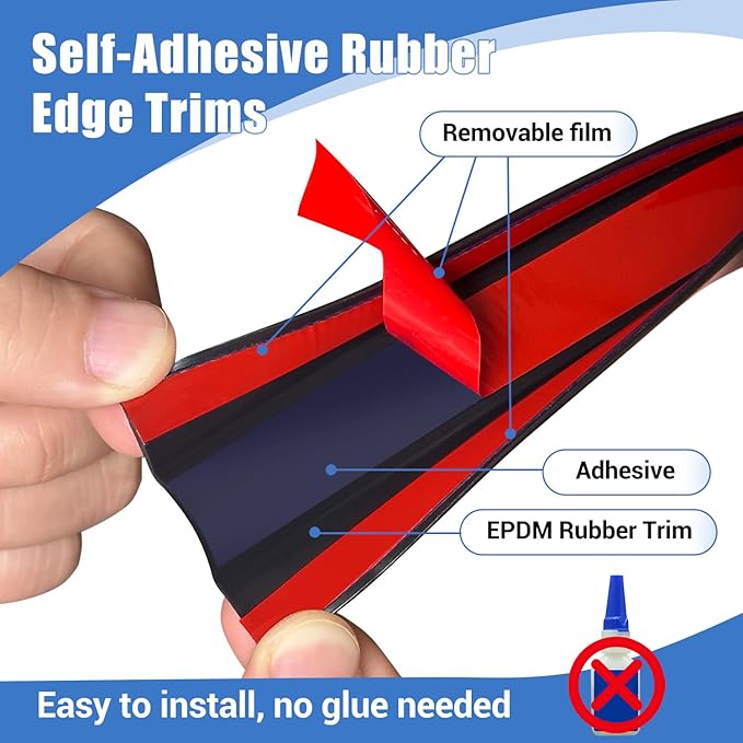 Big Size Rubber Edge Trim, 2-1/2 inches Self-Adhesive U Channel Edge Protector for Woods, Flexible U Shaped Peel and Stick Edge Banding, Edge Guard, Fit 2.5"(63mm), 20Ft, Black
