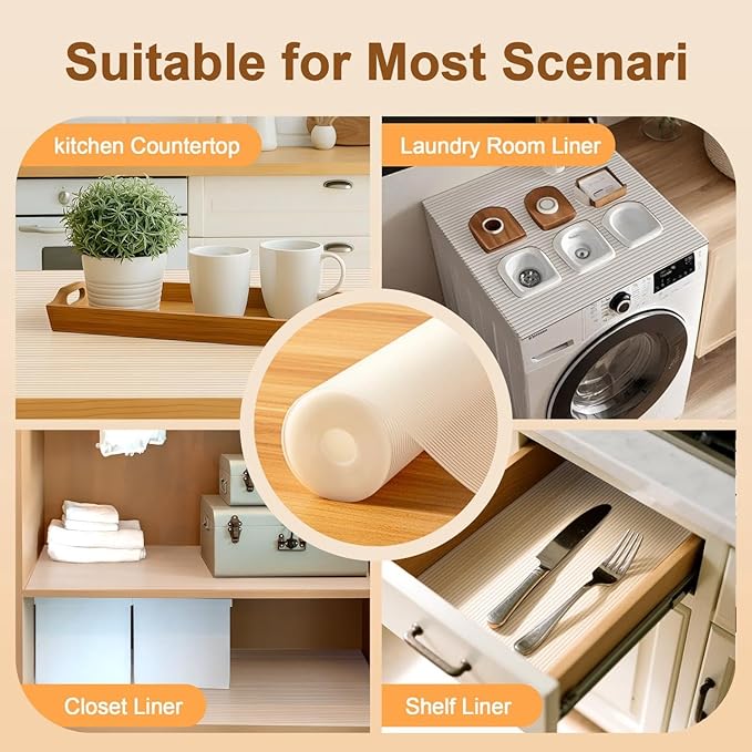 FEXIA Shelf Liners for Kitchen Cabinets Non-Slip Drawer Liner 16 Inches x 20 FT Waterproof & Oil-Proof Non Adhesive Durable Material Fridge Liner for Shelves