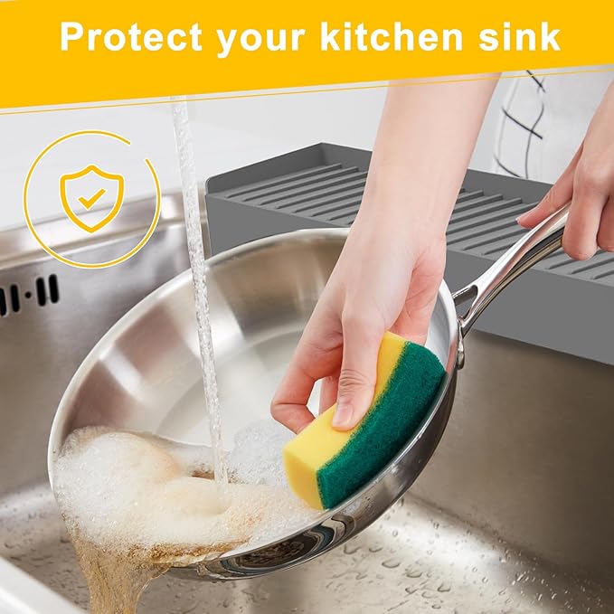 Kitlers Silicone Edge Protectors - Multifunction Sink Accessories, Splash Guard & Draining Mat for Kitchen, Bathroom Sink, Steel, Granite, Quartz Countertops(Gray)