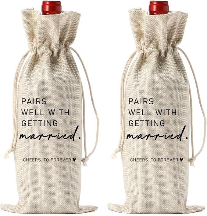 2PCS Married Wine Bag Married Gifts for Couples Mr Mrs Marriage Honeymoon Gift Wedding Party Decorations Getting Engaged Wine Bottle Bag Champagne Bottle Wraps Bags