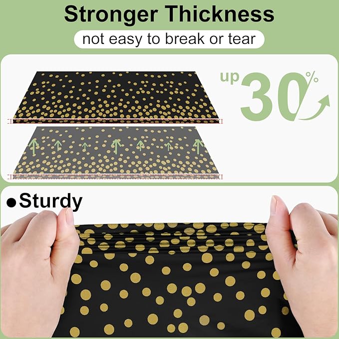 misaya 3 Packs Dot Disposable Table Cloth, 54 x 108 Inch Waterproof Plastic Tablecloth, Rectangle Gold Dots in Black Table Covers for Picnic, Birthday, Party