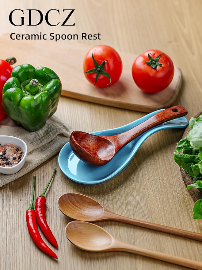 GDCZ Porcelain Spoon Rest - Large Spoon Holder Utensil Rest for Kitchen Counter Stove Top, Dishwasher Safe (Turquoise)