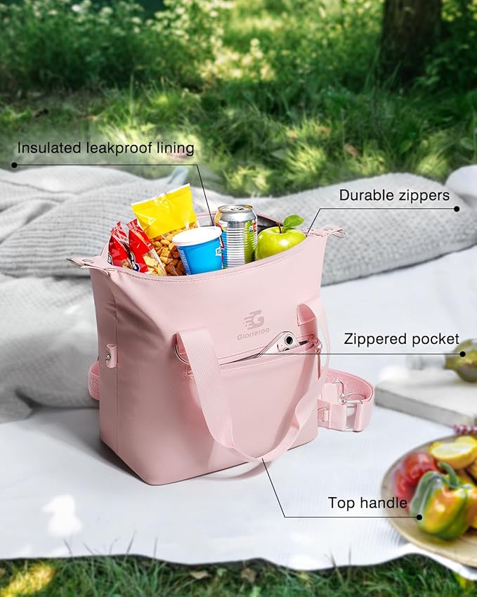 GLORIEROO Pastel Lunch Box Women | Insulated Soft Waterproof Leakproof Lunch Bag Cooler | Adjustable Strap | BPA-Free