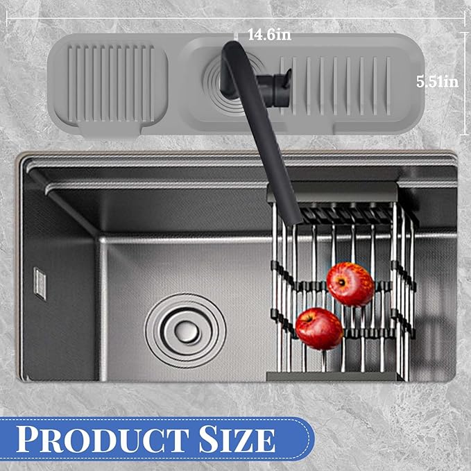 Faucet Mat for Kitchen Sink, Silicone Splash Guard Behind Faucet Soap Sponge Holder Dish Drying Mat, for Kitchen and Bathroom (Gray)