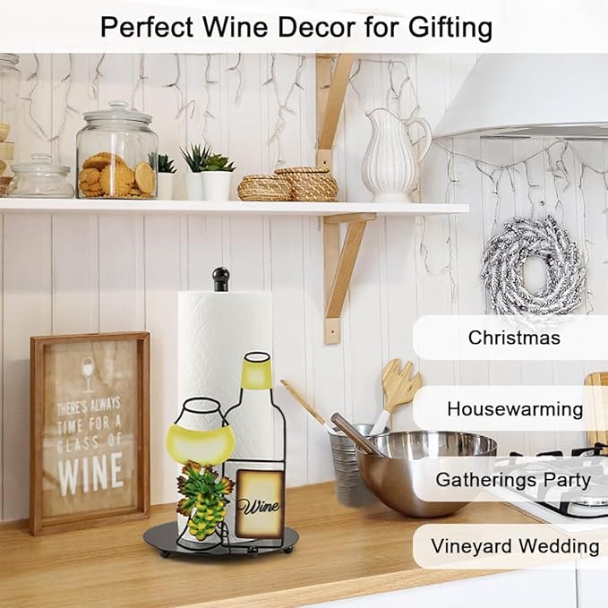 Wine Lovers Gifts - Metal Wine Paper Towel Holder Countertop with Solid Weighted Base, Farmhouse Kitchen Decor, Rustic Country Vintage Decoration Organization