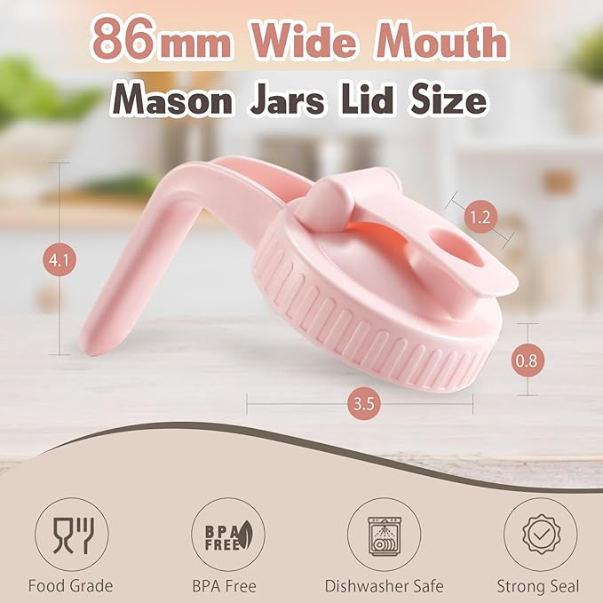 4 Pack Wide Mouth Mason Jar Lids V-Shaped with Handle, Mason Jar Pour Spout Lid with Extended Flip Lid Easy to Open, Airtight Leak Proof and Durable