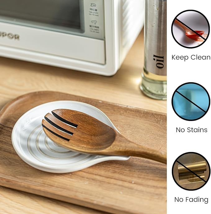 LAUCHUH Spoon Rest for Stove Top, Ceramic Spoon Holder for Kitchen Counter Large Spatula Rest Coffee Spoon Holder Cooking Utensil Rest Modern Farmhouse Kitchen Décor for Valentine's Day, Cream, 5 Inch