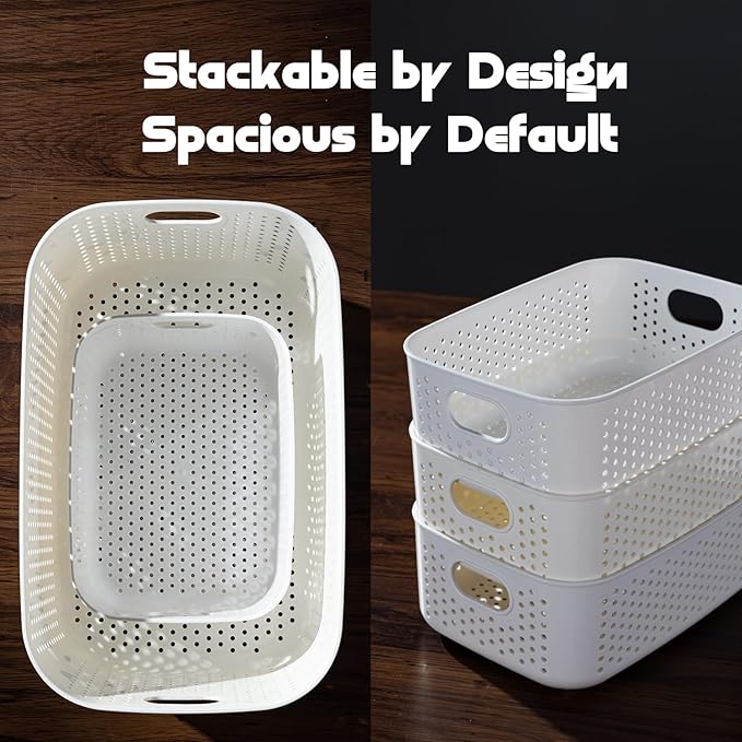 LivLab Mker Food Storage Container Sets BPA-Free Plastic Stackable Shelf Baskets for Kitchen Pantry Organization, Fruits, Vegetable, Snacks