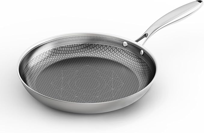COOKER KING 8-Inch Stainless Steel Pan, Hybrid Nonstick Frying Pan, Skillet, 3-Ply Clad Cookware, Even Heat Distribution, Dishwasher & Oven Safe, with Stay-Cool Handle, Induction Compatible