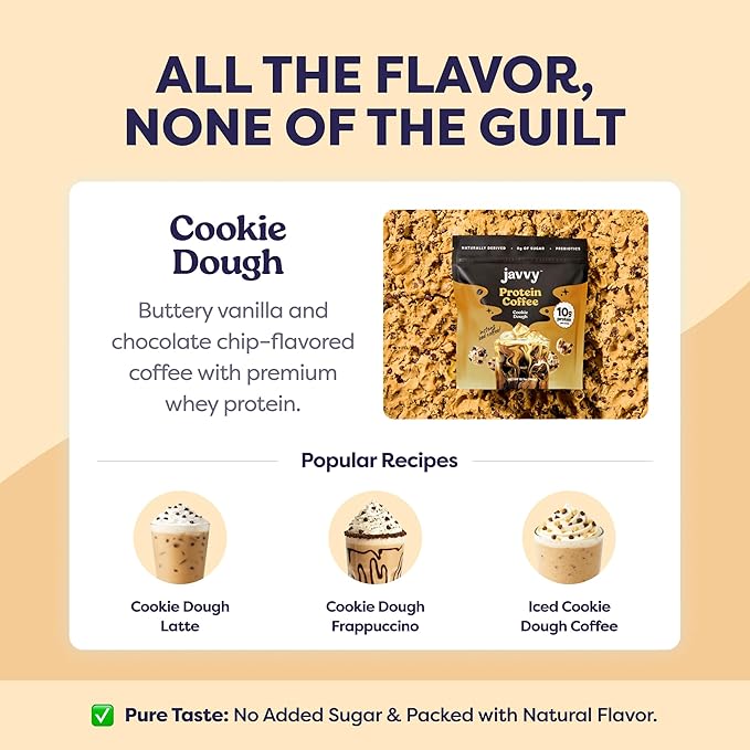 Cookie Dough Protein Iced Coffee - Premium Whey Protein & Instant Iced Coffees - 100% Natural Cold Brew - Zero Artificial Flavors & Sweeteners, 80 mg Caffeine Per Serving, 20 Servings