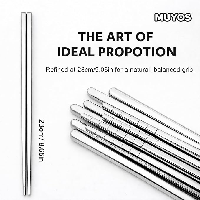 Stainless Steel Chopsticks 5 Pairs Reusable Multicolor Lightweight 304 Metal Chopsticks Square Lightweight Non-Slip Chop Sticks Dishwasher Safe Gift Set(Silver Hollow)
