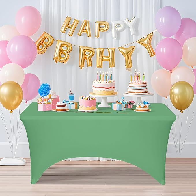 6 Pack 6 Feet Emerald Green Spandex Tablecloth for Tables, Fitted & Stretch, Washable, Wrinkle Resistant, Perfect for Event, Wedding, Party, Banquet, Cocktail, Festival, and Table Protector