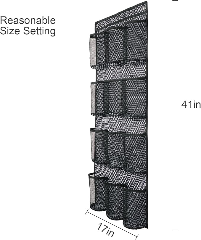 Water Bottle Organizer over the Door Cup Holder with 12 Large Pockets and Reinforced Bottom Tumbler Organizer Clear Mesh Cup Storage for Kitchen Pantry Cabinet Door Wall 41"×17"