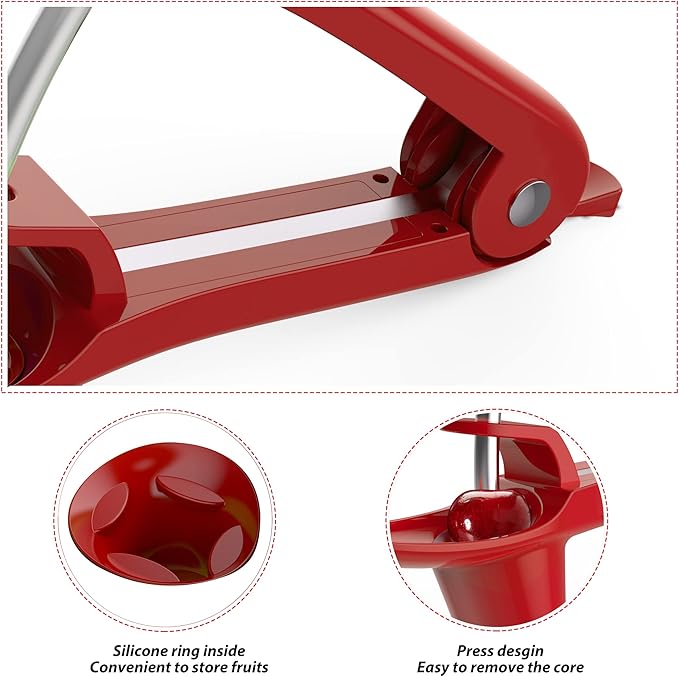 Cherry Pitter - UCMORX Stainless Steel Cherries Pitter Tool Cherries Corer Cherry Remover for Making Cherry Jam with Lock Design(Red)