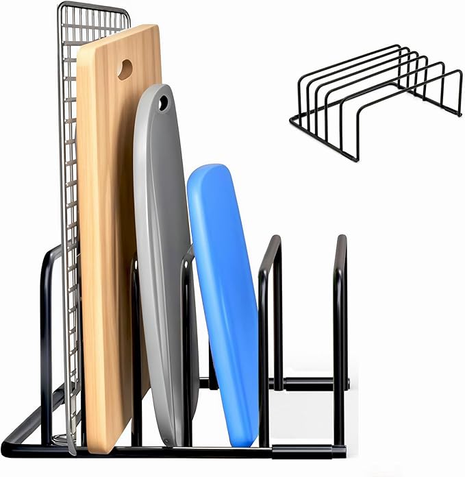 Kitchen Cutting Board Organizer Rack, 5-Slot Storage Holder for Boards, Bakeware, Cookie Sheets (1pc Black)