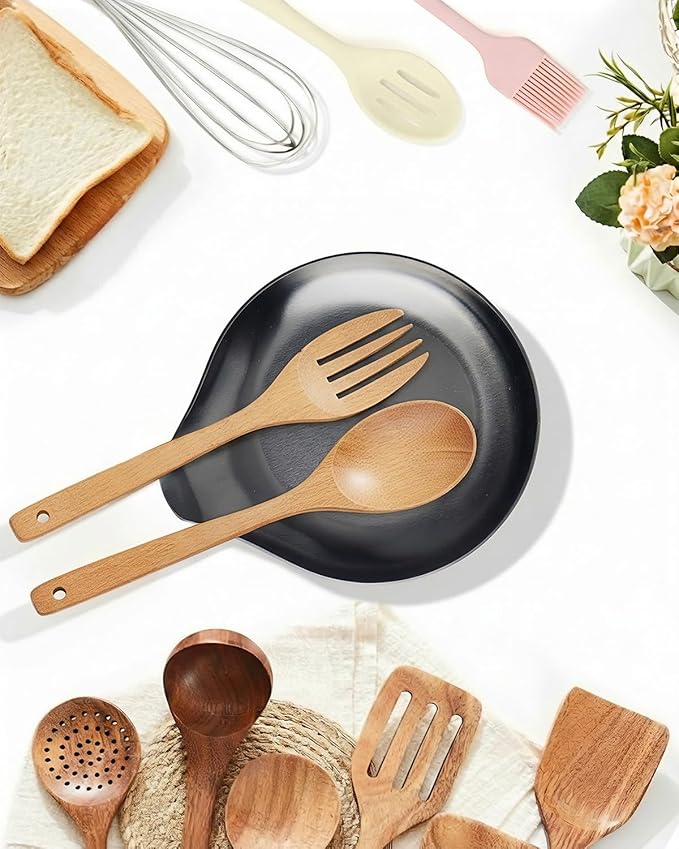 Stainless Steel Spoon Rest, Spatula Ladle Holder, Stainless Steel Utensil Spoon Rest Holder, Brushed Finish, Dishwasher Safe 5.9 x 5.1 Inch (Round Black 1PC)