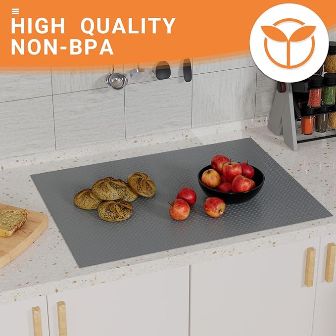 FLPMIX Shelf Liners for Kitchen Cabinets: Dark Grey Waterproof Bathroom Drawer Paper 10" x 396" - Easy to Cut Non-Adhesive Small Kitchen Cupboard Mat for Pantry Shelves