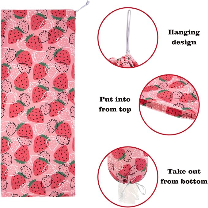 Strawberry Grocery Plastic Bag Holder and Dispenser,Farmhouse Home Decor,Reusable Grocery Accessories Organizer,Garbage Shopping Trash Bags Storage for Kitchen,Gifts for Women Family (Strawberry2)
