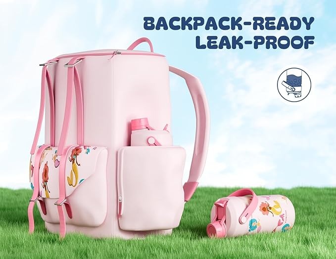 POWCAN 2 Pack 12 oz Kids Insulated Water Bottle for School: Leakproof, 2-in-1 Straw Spout Lid, BPA-Free, Keep Cold 24 Hrs, Stainless Steel Cup for Girls, Boys, Teens (Ocean Scales & Mermaid Friends)
