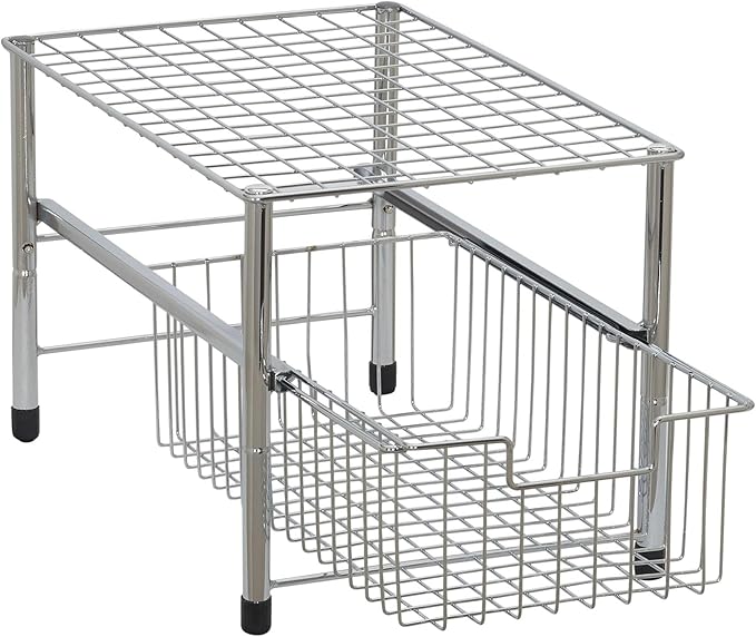 Household Essentials Silver 1237-1 Free Standing Pull Out Cabinet Organizer Shelf | Single, 16.5" Deep