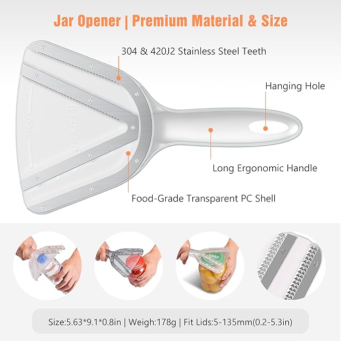 Uinxan Jar Opener for Weak Hands & Seniors with Arthritis – Effortlessly Opens Screw Lids & Bottle Caps, Manual Handheld, 304 Stainless Steel, Patented Kitchen Gadget (Black)