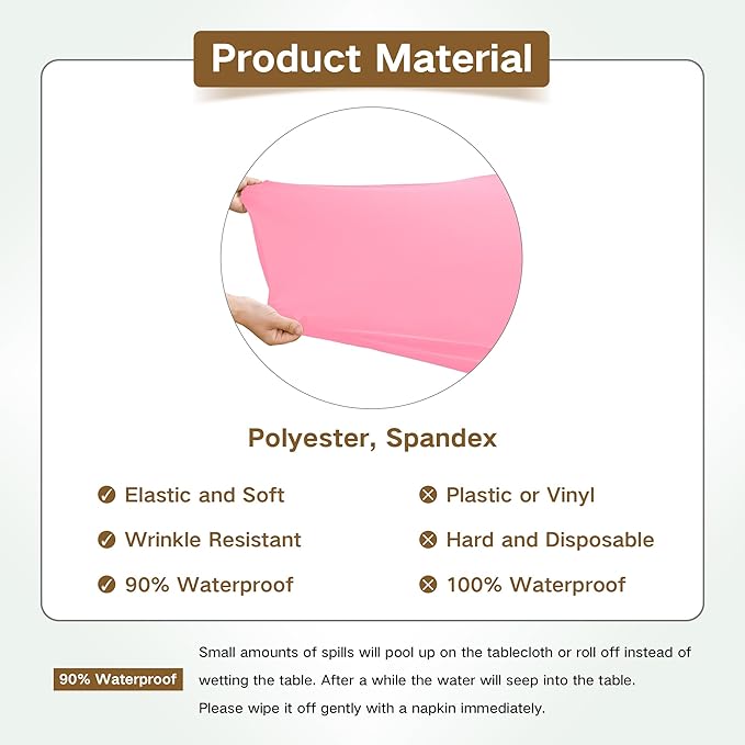 Square Fitted Table Cover Elastic Tablecloth Stretch Spandex Table Topper Cap Cover for Dining Kitchen Home Party Pink 34X34 Inch