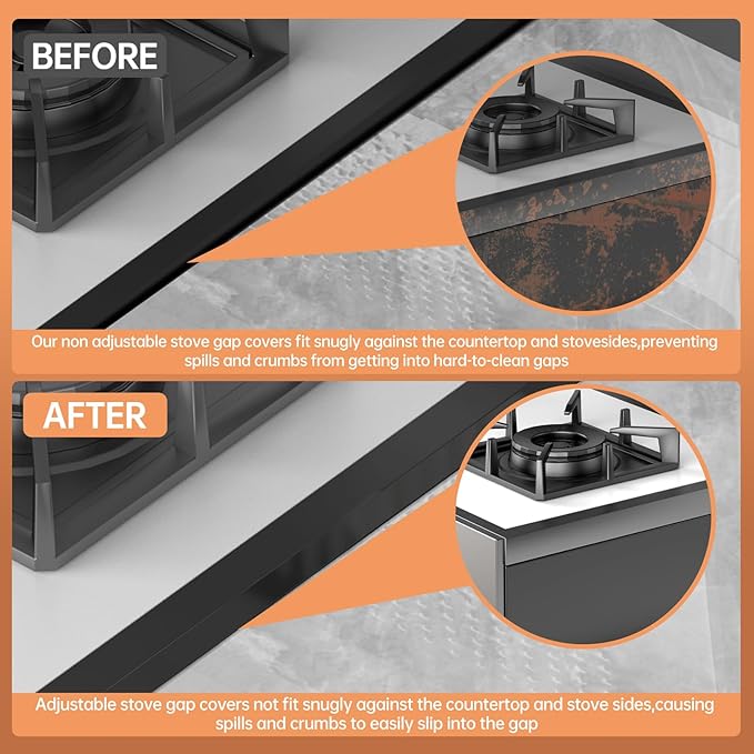 Stove Gap Covers 316 Stainless Steel,2 Pack 23.2" Fixed Stove Gap Filler,Heat Resistant Stove Gap Guards,Between Stove and Counter Slide In Range Trim Kit for Kitchen,Upgrade Shiny Black