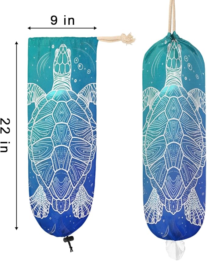 Pardick Summer Plastic Bag Holder Ocean Theme Sea Turtle Wall Mount Grocery Bag Holder Washable Plastic Bag Dispenser Garbage Bag Organizer for Home Kitchen Decor, Gifts for Women Mom Family Friends