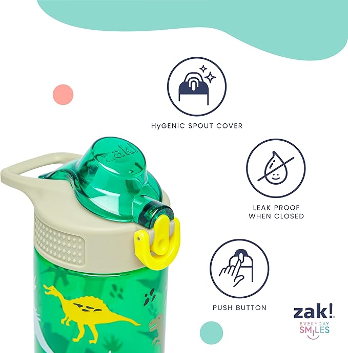 Zak Designs Disney Pixar Cars Sage Kids Water Bottle For School or Travel, 16oz Durable Plastic Water Bottle With Straw, Handle, and Leak-Proof, Pop-Up Spout Cover (Lightning McQueen & Mater)