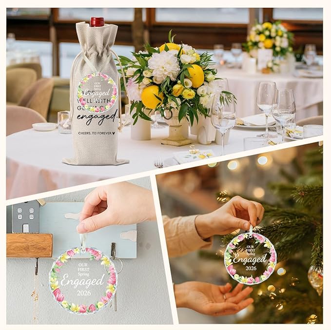 1st Spring Engaged Engagement Gifts for Couples Her Engagement Party Decorations for Women Couple Our First Spring Engaged Wine Bag Acrylic Ornament 2026