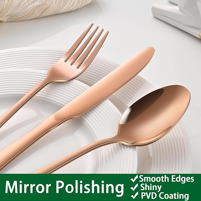Rose Gold Salad Forks Set of 8, 6.7 Inch Stainless Steel Silverware Fork For Dessert, Copper Metal Small Fork For Dining