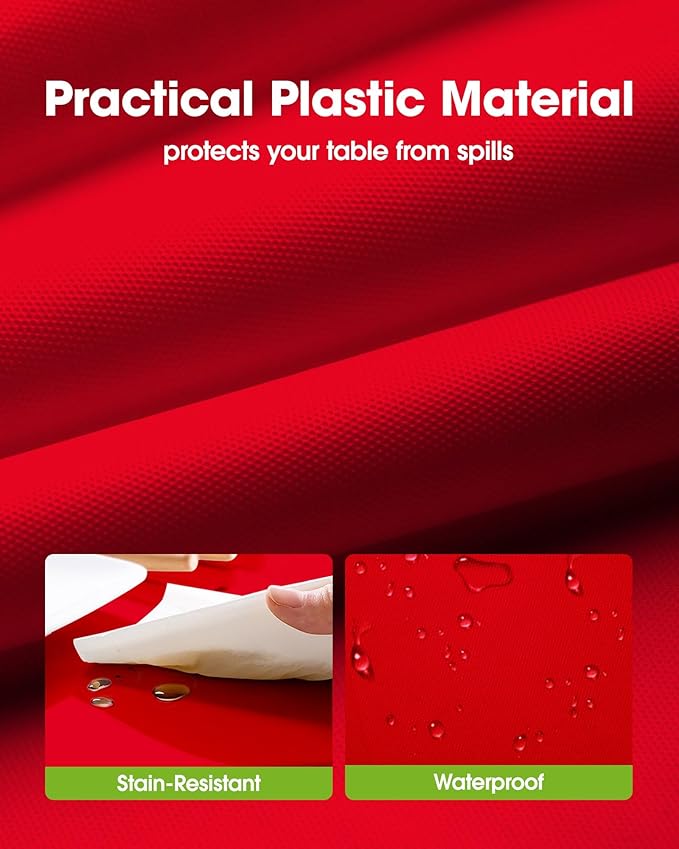 Pureegg Plastic Table Cloth Disposable 10 Pack, 84'' Round Table Cloths, Valentines Day, Thanksgiving, Christmas Decorations, Fall Tablecloths, Round, Plastic Cover, Leakproof & Sturdy, Red