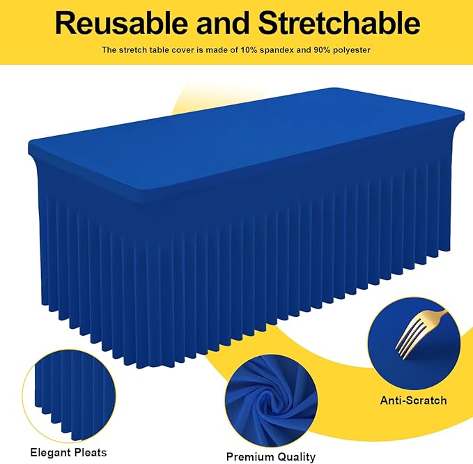 Smiry Spandex Tablecloth 2 Pack, Elastic Fitted Stretch Tablecloth for 6FT Rectangle Tables, Waterproof Washable Table Cover Skirt for Outdoor, Wedding, Banquet & Parties (Blue, 72Lx30Wx30H Inch)