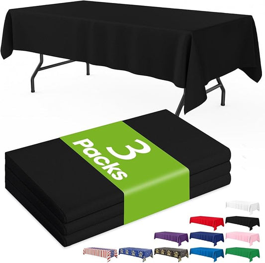 Pureegg Plastic Table Cloth Disposable 3 Pack, 54x108 Inch Rectangular Table Cloth, Leakproof Table Cover for Party, Picnic, Graduation Party Tablecloths, Graduation Decorations Class of 2026, Black