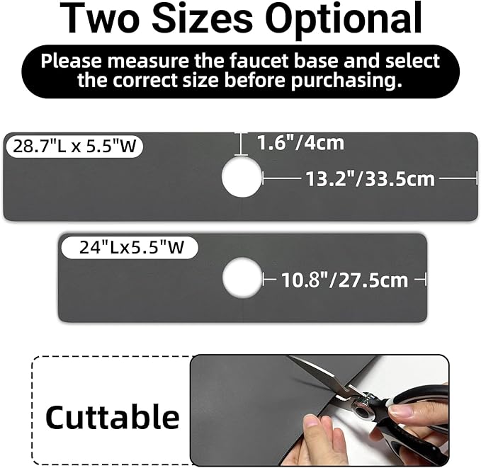 LOPNUR Faucet Mat for Kitchen Sink Protectors, 24 Inch Long Kitchen Sink Splash Guard Behind Faucet, Cuttable Bathroom Water Splash Guard with Super Absorbent Diatomite Fast Drying, Grey
