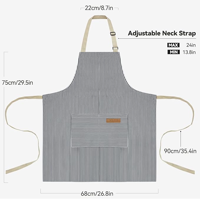 NLUS 2 Pack Cooking Aprons for Women with Pockets, Adjustable Kitchen Bib Aprons Chef Aprons for Women Men(Blue Pinstripes)