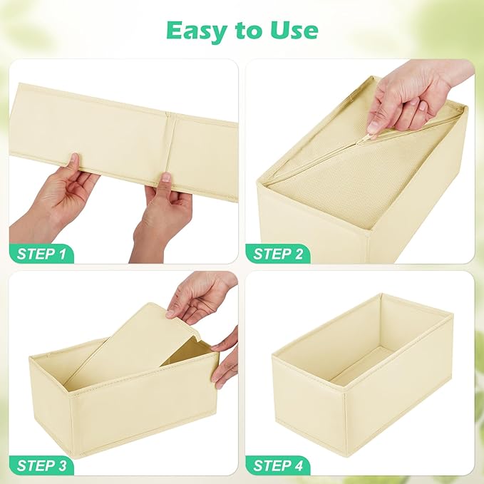 Drawer Clothing Organizer 16-Pack, Beige 3-Size Underwear Drawer Dividers, Fabric Folding Wardrobe Organizer for Baby Clothes, Bras, Underwear, Panties, Belts, Socks, Ties