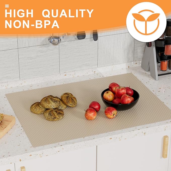 Shelf Liners for Kitchen Cabinets Khaki: 16 Inch Wide Washable Waterproof Cabinet Drawer Liner - 16 in × 25 FT Non-Adhesive Easy to Cut Cupboard Mat for Pantry Shelves