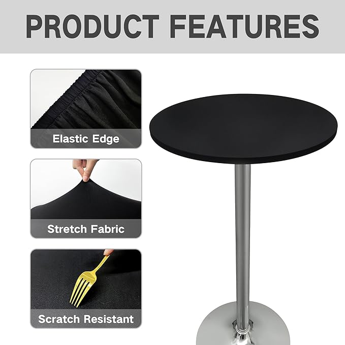 Small Round Fitted Table Cover Cocktail Table Topper Cap Elastic Tablecloth Stretch Spandex Tables Cloth for Bar Pub Party Black 24 Inch