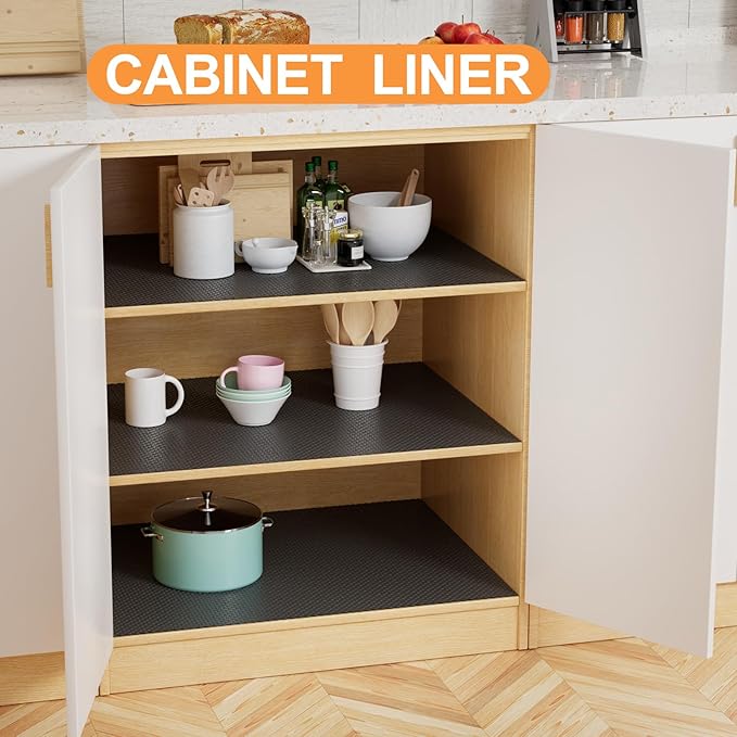FLPMIX Shelf Liner 23 inch Wide: Waterproof Kitchen Cabinet Liners for Under Sink - Non-Adhesive Easy to Cut Black Large Drawer Liner for Pantry Shelves 23" W x 300" L
